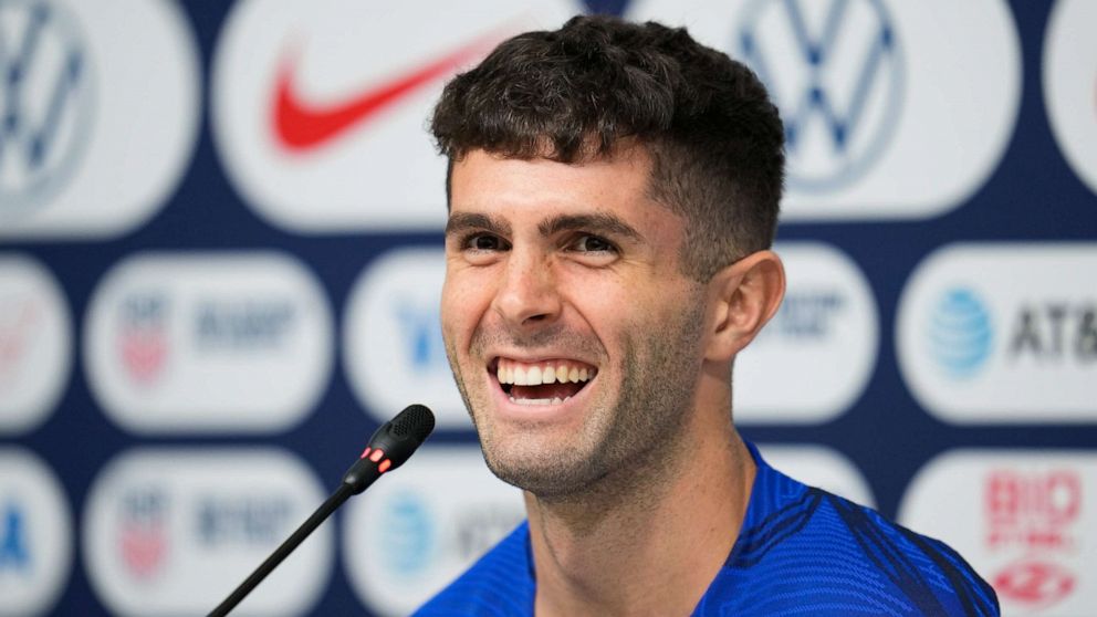 PHOTO: Christian Pulisic of the United States attends a press conference before a training session at Al-Gharafa SC Stadium, in Doha, Thursday, Dec. 1, 2022.