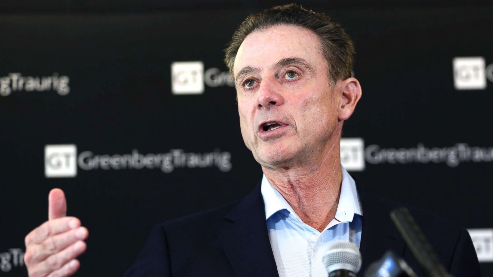 PHOTO: In this Feb. 21, 2018, file photo, former Louisville basketball coach Rick Pitino appears during a news conference in New York.