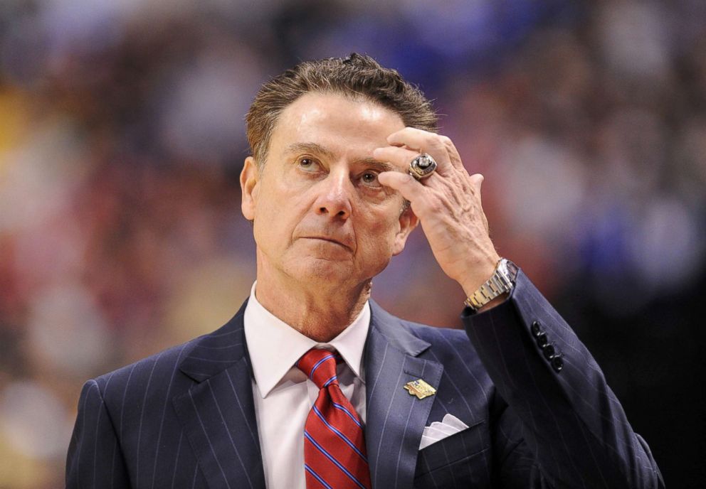 PHOTO: Louisville Cardinals head coach Rick Pitino reacts against the Michigan Wolverines during the second half in the second round of the 2017 NCAA Tournament in Indianapolis, March 19, 2017.