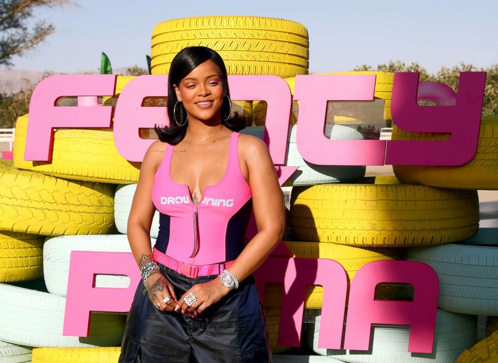 PHOTO: Rihanna attends the FentyXPUMA Drippin event launching the Summer '18 collection at Coachella, April 14, 2018, in Thermal, Calif.