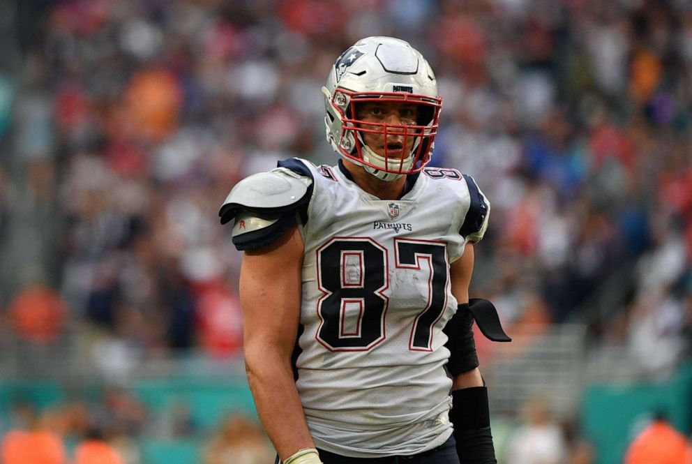 PHOTO: Rob Gronkowski of the New England Patriots at the Hard Rock Stadium on Dec. 9, 2018 in Miami, Fla.