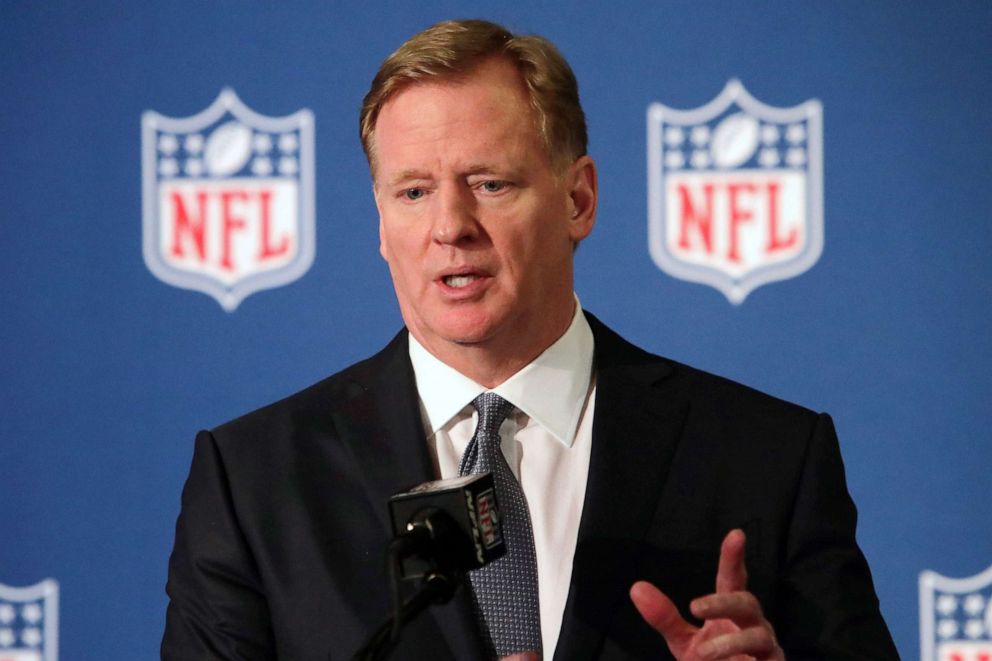 PHOTO: In this Dec. 12, 2018, file photo, NFL commissioner Roger Goodell speaks during a news conference in Irving, Texas. 