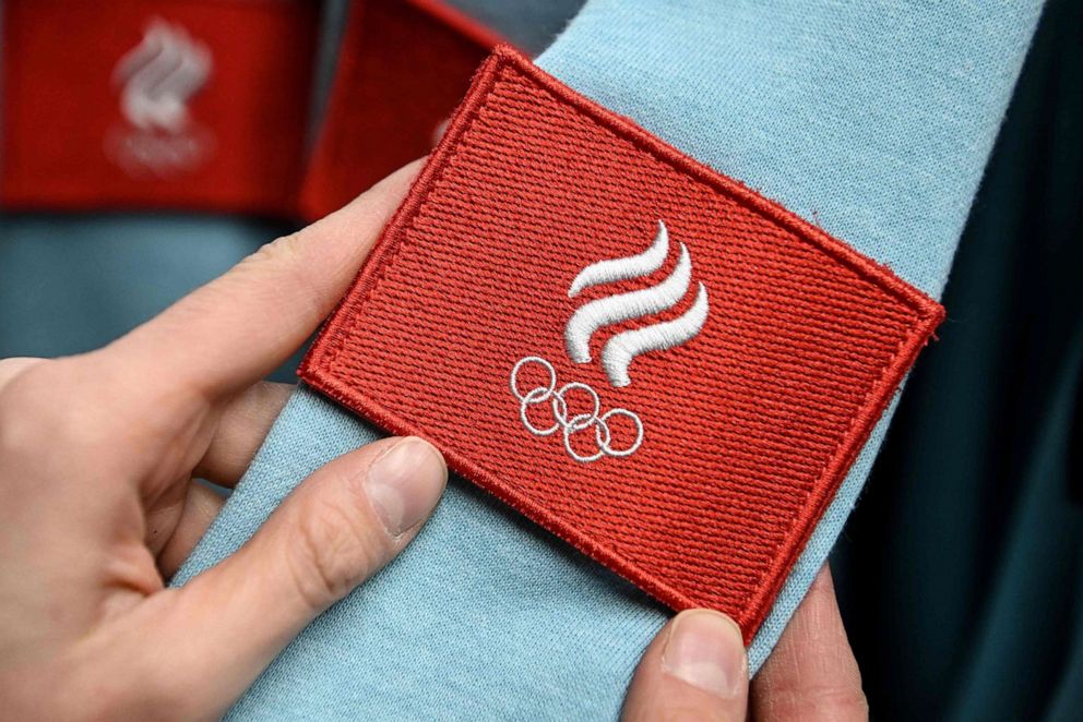 PHOTO: A patch with the Russian Olympic team emblem is pictured during the opening of the Zasport equipment centre for athletes and delegation members going to the Beijing 2022 Winter Olympic Games in Moscow, on Jan. 14, 2022.