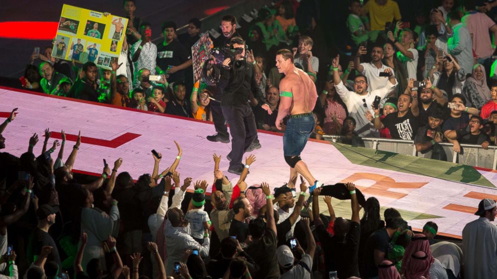 PHOTO: World Wrestling Entertainment star John Cena is greeted by fans during the "Greatest Royal Rumble" event in Jiddah, Saudi Arabia, April 27, 2018.