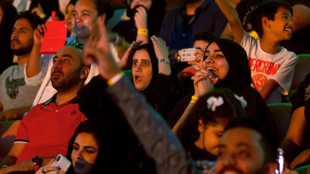 PHOTO: Fans react as they watch the World Wrestling Entertainment Inc.'s "Greatest Royal Rumble" event in Jiddah, Saudi Arabia, April 27, 2018.