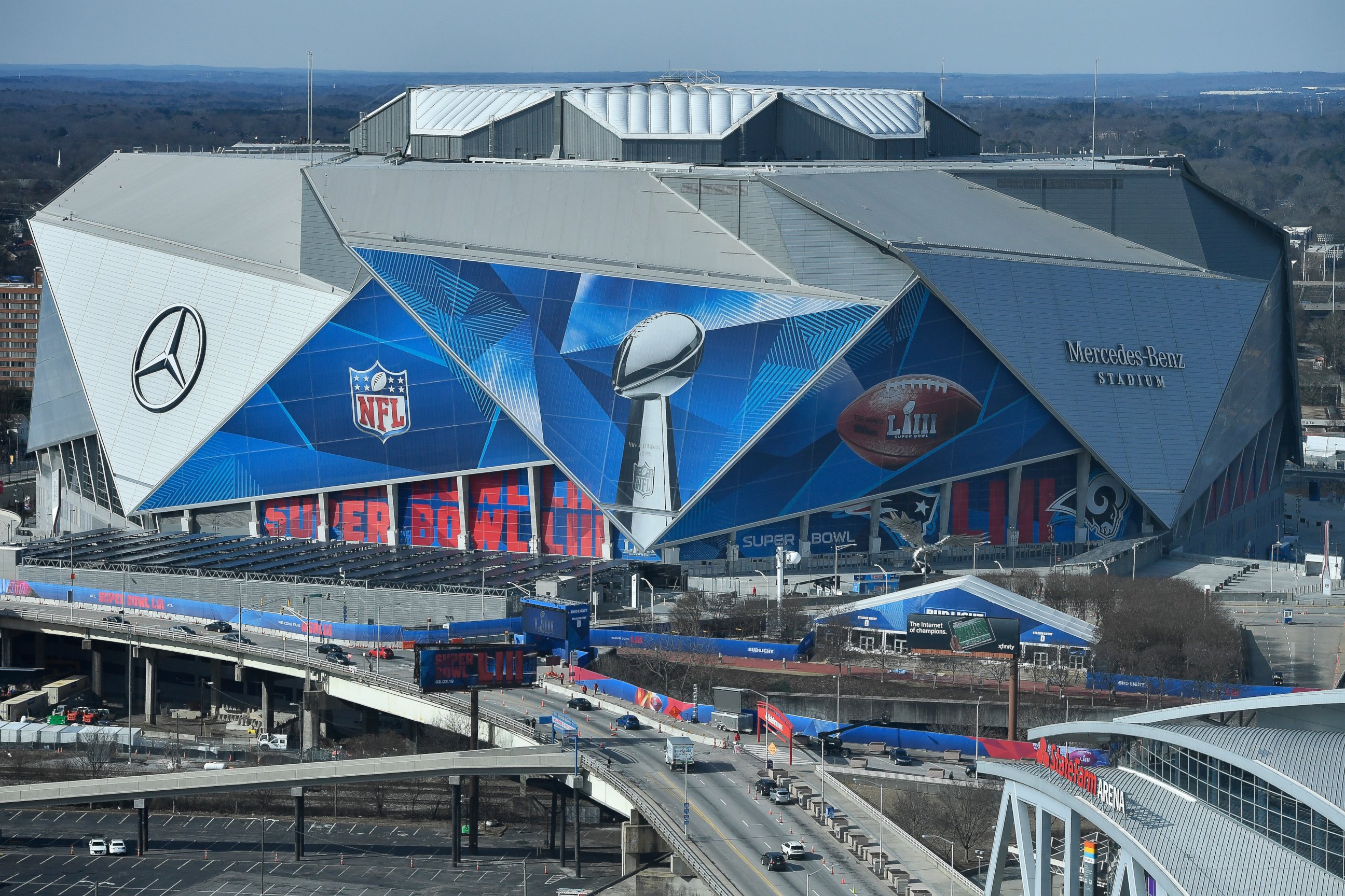 PHOTO: The Mercedes-Benz Stadium is seen ahead of the Super Bowl LIII, Wednesday, Jan. 30, 2019, in Atlanta. 