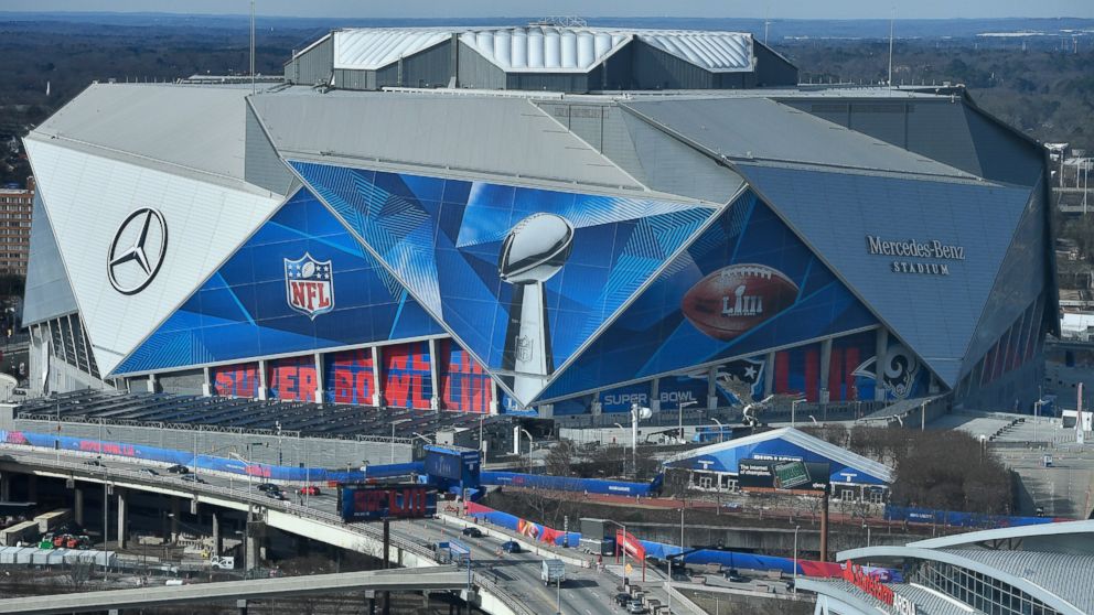 PHOTO: The Mercedes-Benz Stadium is seen ahead of the Super Bowl LIII, Wednesday, Jan. 30, 2019, in Atlanta. 