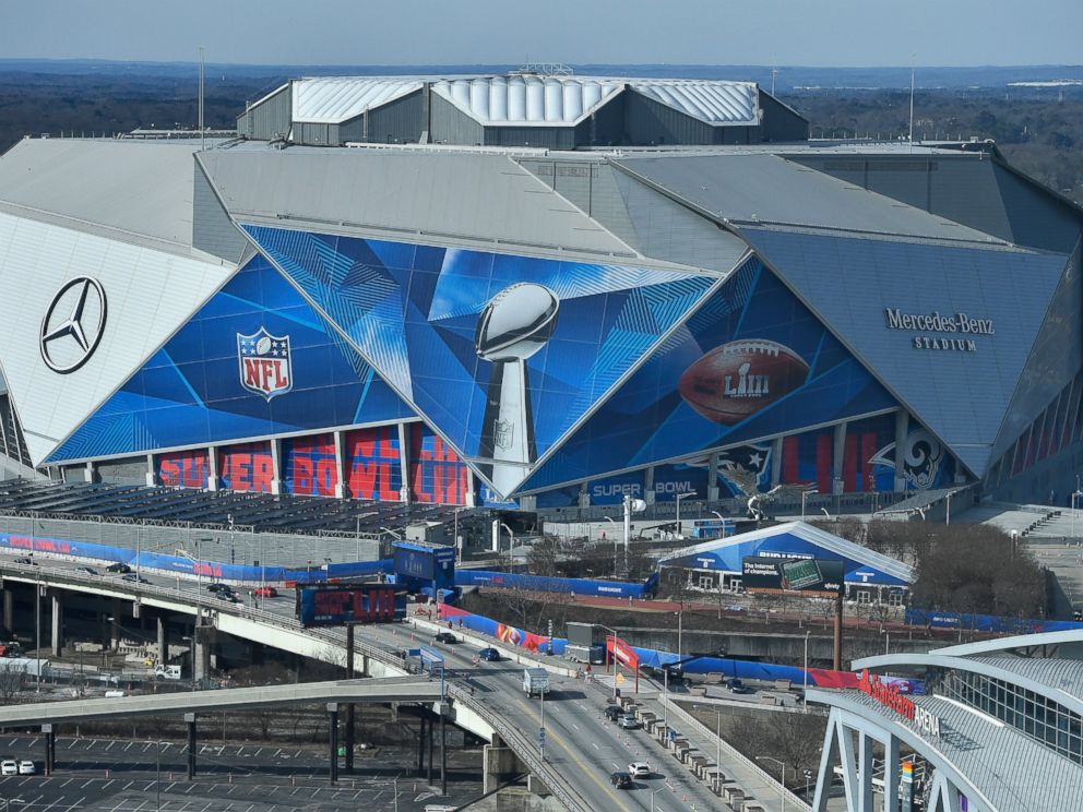 PHOTO: The Mercedes-Benz Stadium is seen ahead of the Super Bowl LIII, Wednesday, Jan. 30, 2019, in Atlanta.