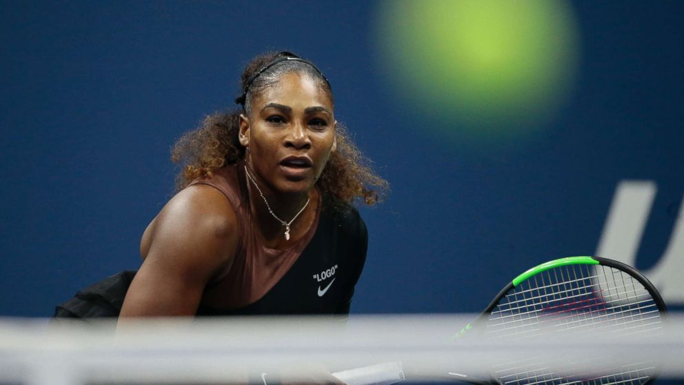 PHOTO: Serena Williams serves to Naomi Osaka, of Japan, during the women's final of the U.S. Open tennis tournament, Sept. 8, 2018, in New York. 