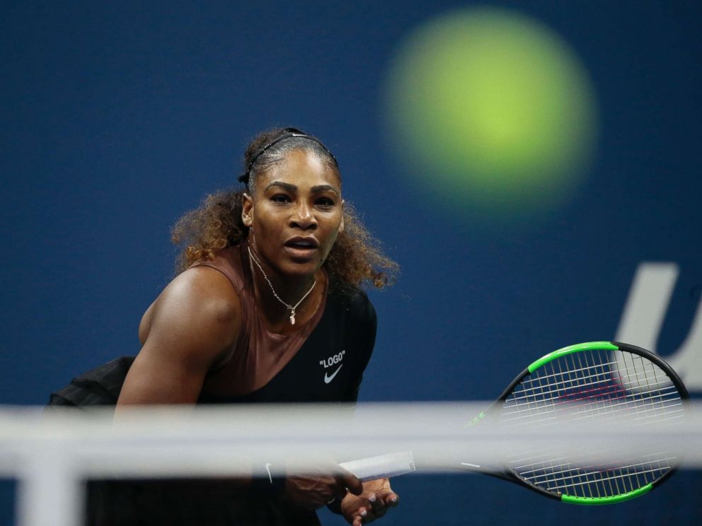 PHOTO: Serena Williams serves to Naomi Osaka, of Japan, during the women's final of the U.S. Open tennis tournament, Sept. 8, 2018, in New York. 