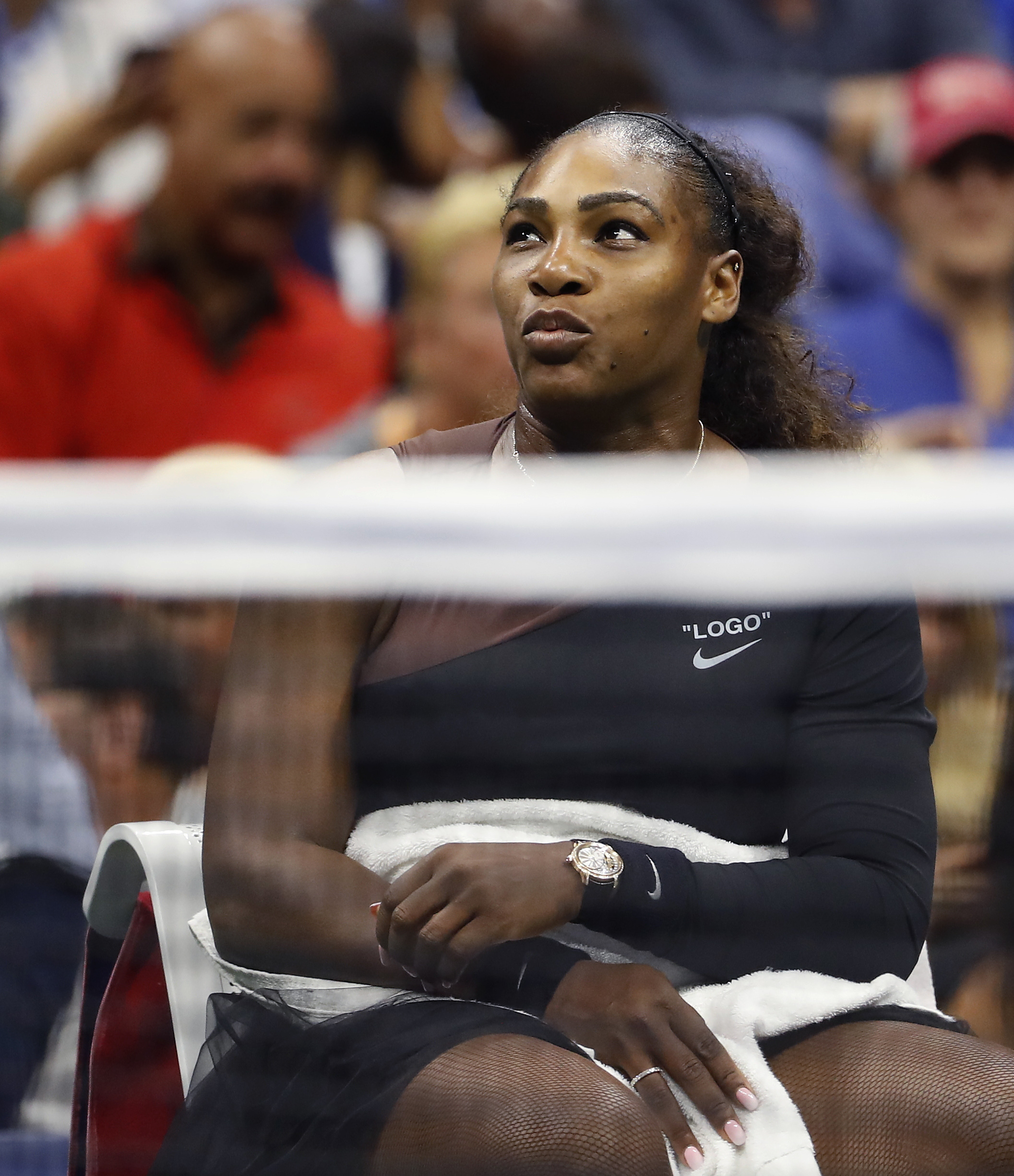 PHOTO: Serena Williams talks with chair umpire Carlos Ramos during a match against Naomi Osaka, of Japan, in the women's final of the U.S. Open tennis tournament, Sept. 8, 2018, in New York. 