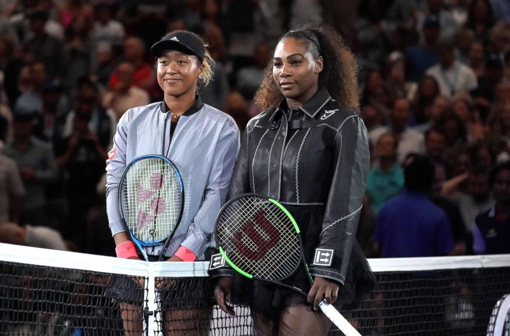 PHOTO: Naomi Osaka of Japan (L) poses with Serena Williams before their Women's Singles Finals match at the 2018 US Open in New York, Sept. 8, 2018.