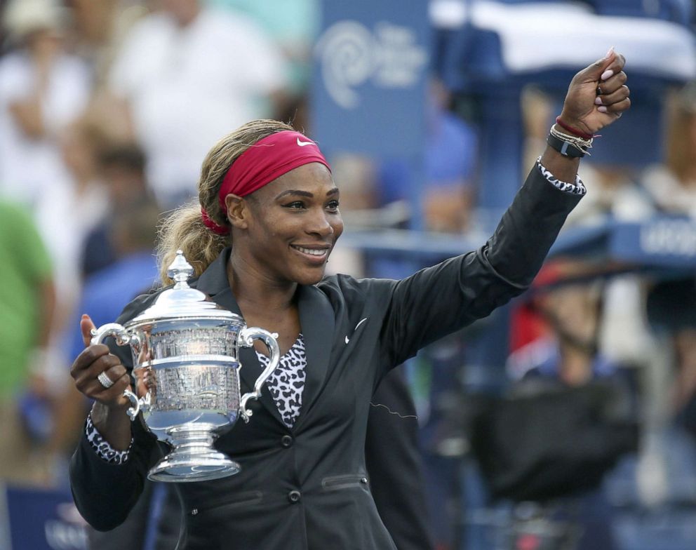 PHOTO: Serena Williams celebrates after defeating Caroline Wozniacki of Denmark to win their women's singles final match at the 2014 US Open, on Sept. 7, 2014 in New York City. 