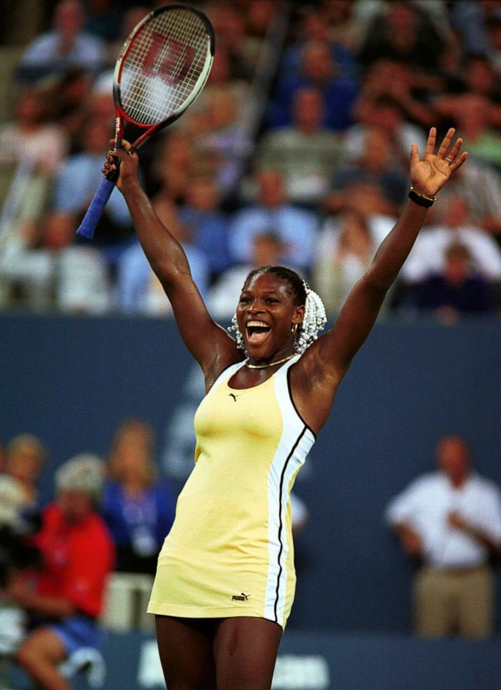 PHOTO: Serena Williams celebrates during the US Open semi-finals in Queens, New York, Sept. 8, 1999.