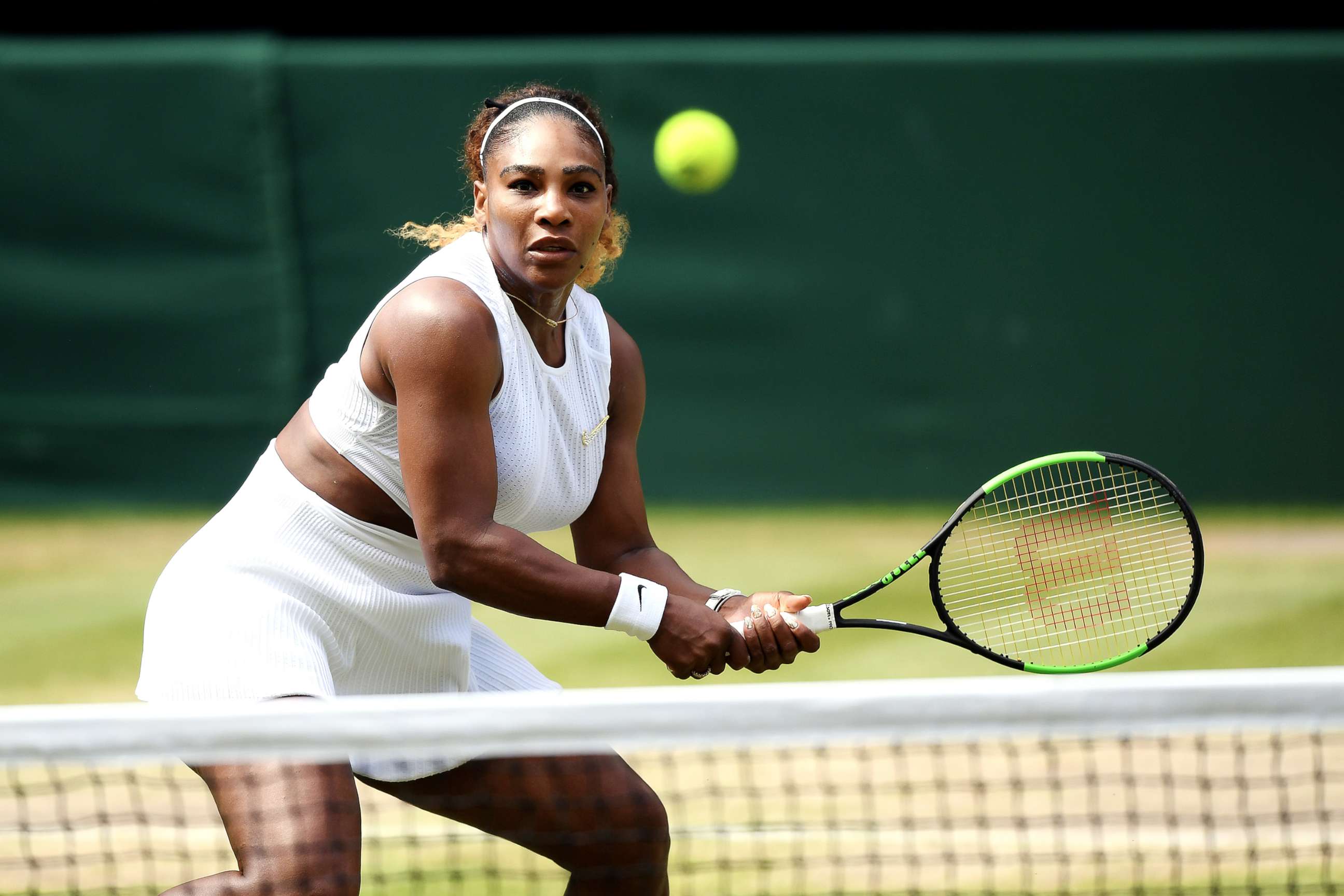 PHOTO: Serena Williams plays a backhand in her Ladies' Singles semi-final match against Barbora Strycova of The Czech Republic during Day Ten of The Championships on July 11, 2019, in London.