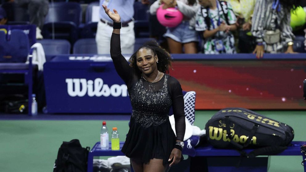PHOTO: Serena Williams of the United States thanks the fans after being defeated by Ajla Tomlijanovic of Australia during their Women's Singles Third Round match at the 2022 US Open on Sept. 2, 2022, in New York.