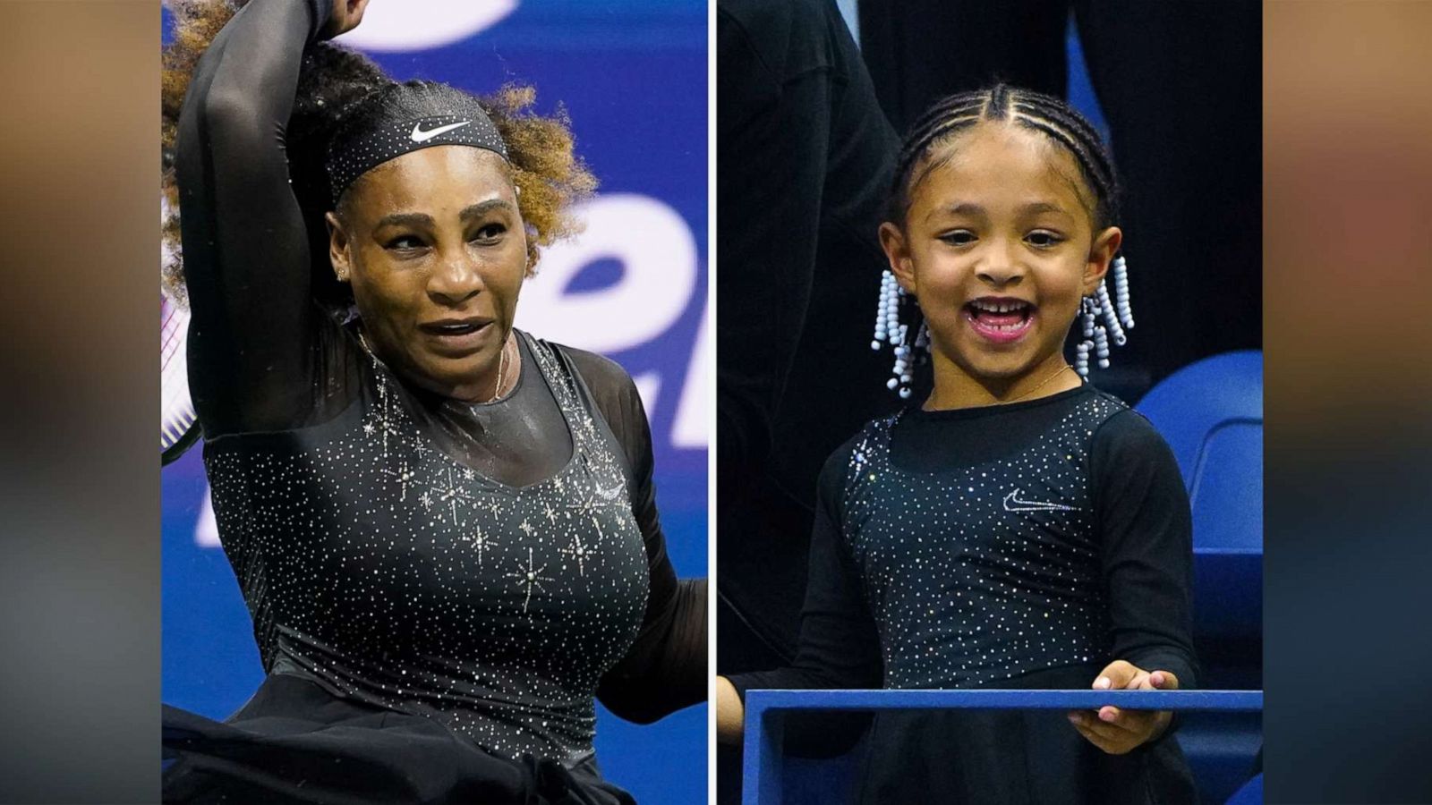 Serena Williams matches with daughter in custom figure skating-inspired  Nike dress at US Open - Good Morning America