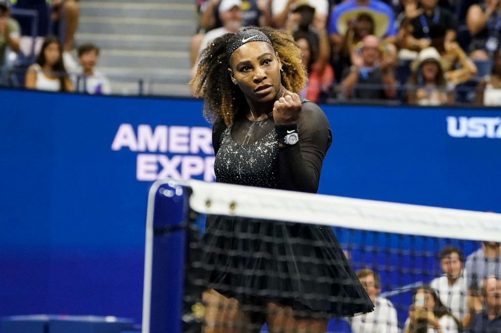 PHOTO: Serena Williams reacts during the first round of the US Open tennis championships in New York, Aug. 29, 2022.