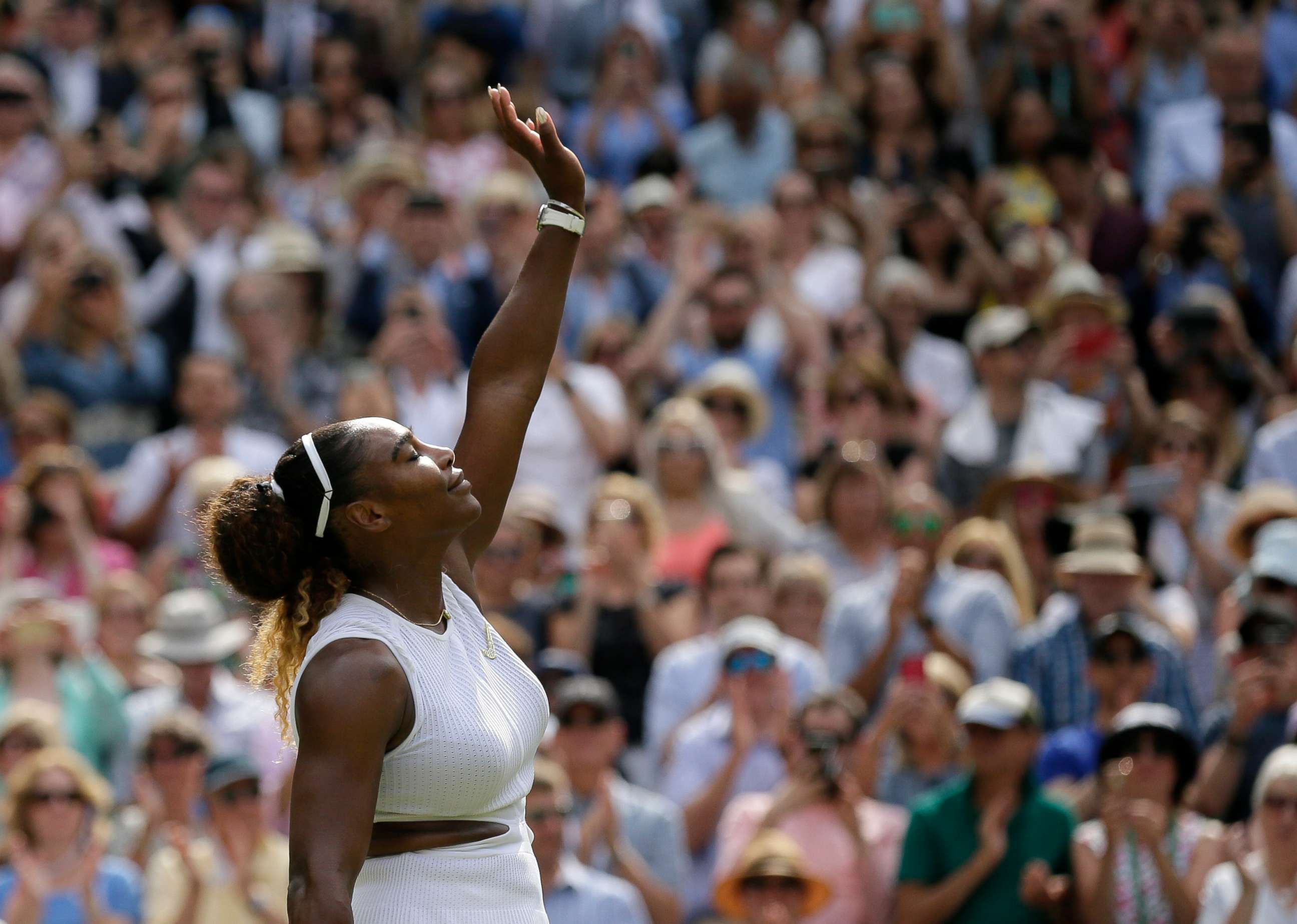 PHOTO: Serena Williams celebrates defeating Czech Republic's Barbora Strycova during a women's singles semifinal match on day ten of the Wimbledon Tennis Championships in London, July 11, 2019.