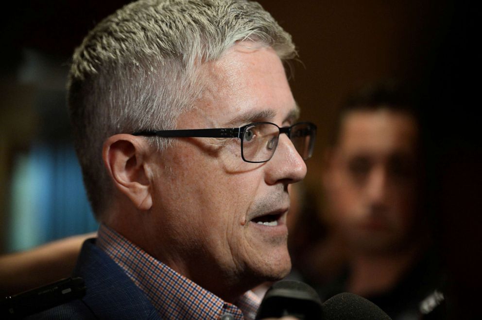 PHOTO: Houston Astros  general manager Jeff Luhnow speaks during media availability at the Omni Scottsdale Resort & Spa at Montelucia in Scottsdale, Ariz., Nov. 12, 2019.