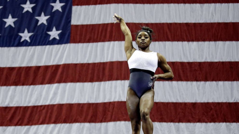 PHOTO: Simone Biles works on the beam during practice for the U.S. gymnastics championships Wednesday, Aug. 7, 2019, in Kansas City, Mo.