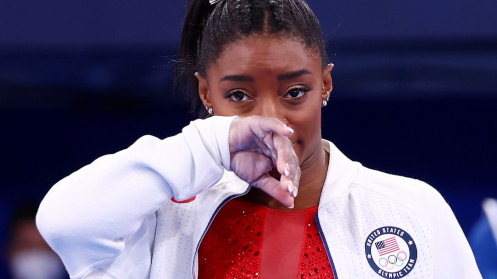 PHOTO: Team USA's Simone Biles is seen during the women's gymnastics team final at the Ariake Gymnastics Center on Day Four of the 2020 Summer Olympics in Tokyo, Japan, on July 27, 2021.