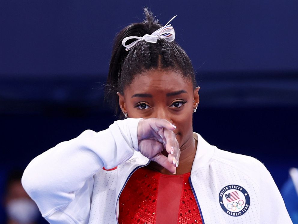 PHOTO: Team USA's Simone Biles is seen during the women's gymnastics team final at the Ariake Gymnastics Center on Day Four of the 2020 Summer Olympics in Tokyo, Japan, on July 27, 2021.