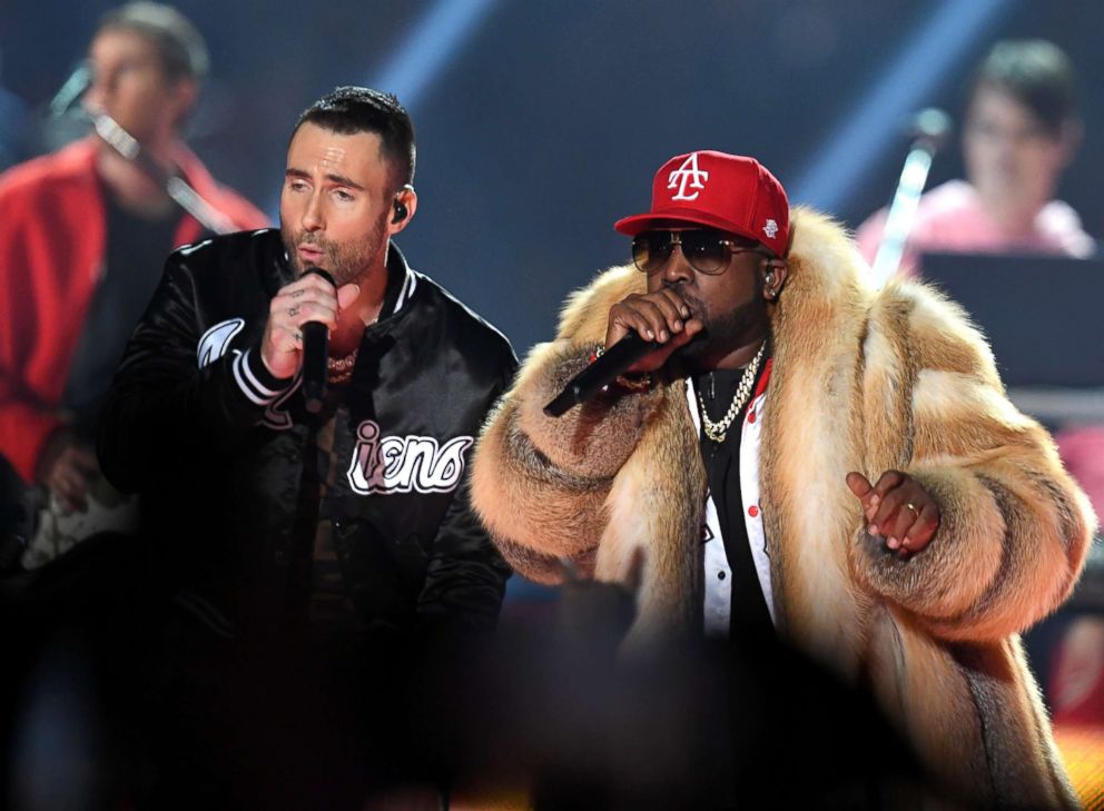 PHOTO: Adam Levine of Maroon 5  and Big Boi perform during the Pepsi Super Bowl LIII Halftime Show at Mercedes-Benz Stadium, Feb. 3, 2019, in Atlanta.  