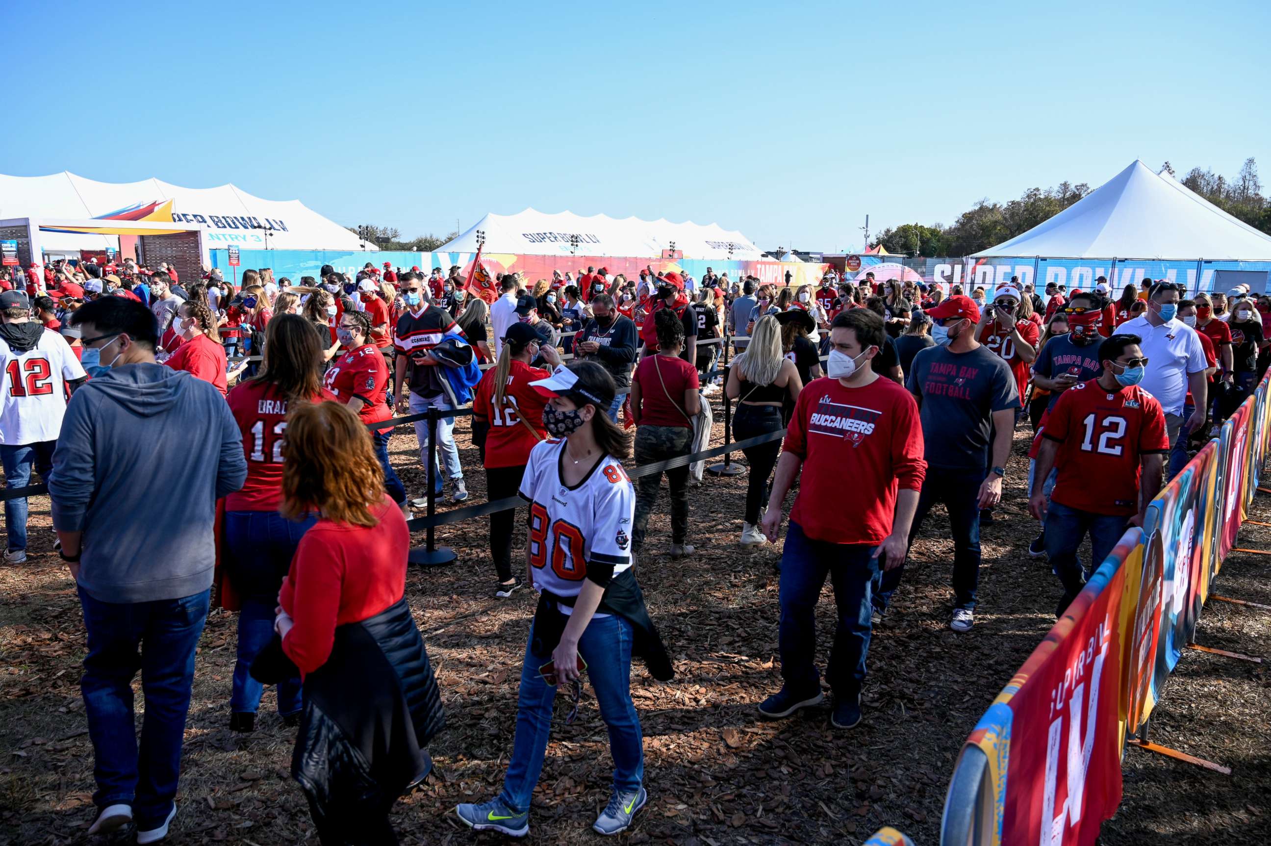 PHOTO: Health care workers enter the stadium prior to Super Bowl LV when the Tampa Bay Buccaneers will take on the defending champion Kansas City Chiefs at Raymond James Stadium, Feb. 7, 2021, in Tampa, Florida.