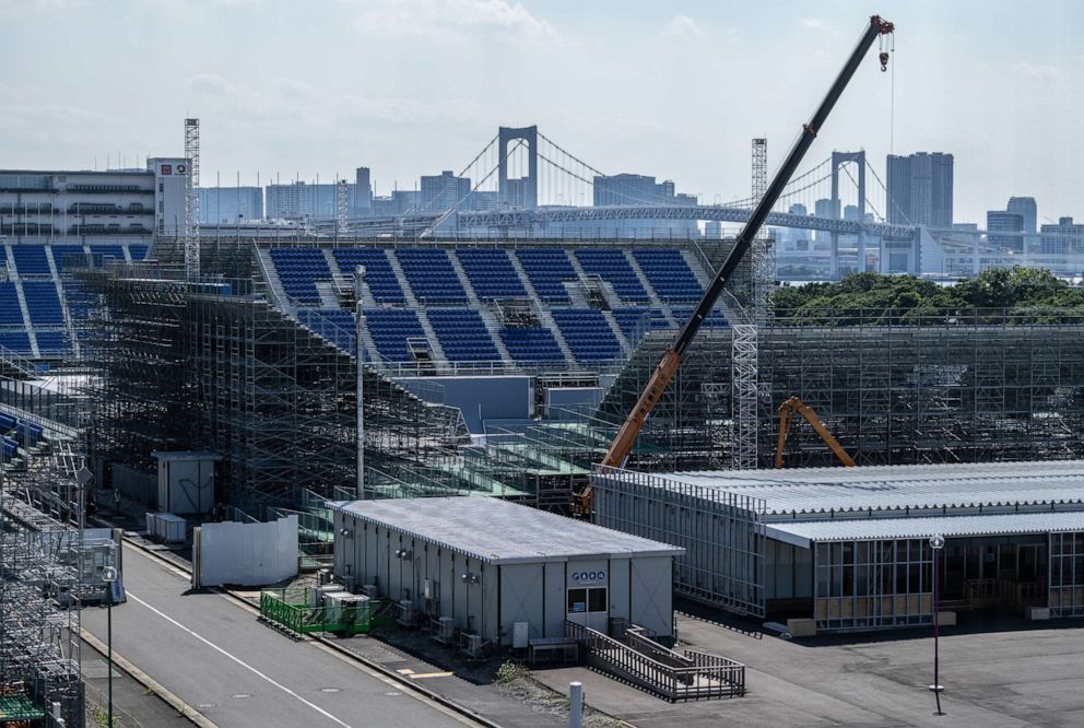 PHOTO: Work continues on the Ariake Urban Sports Park, one of the venues for the Tokyo Olympics, on June 1, 2021, in Tokyo.
