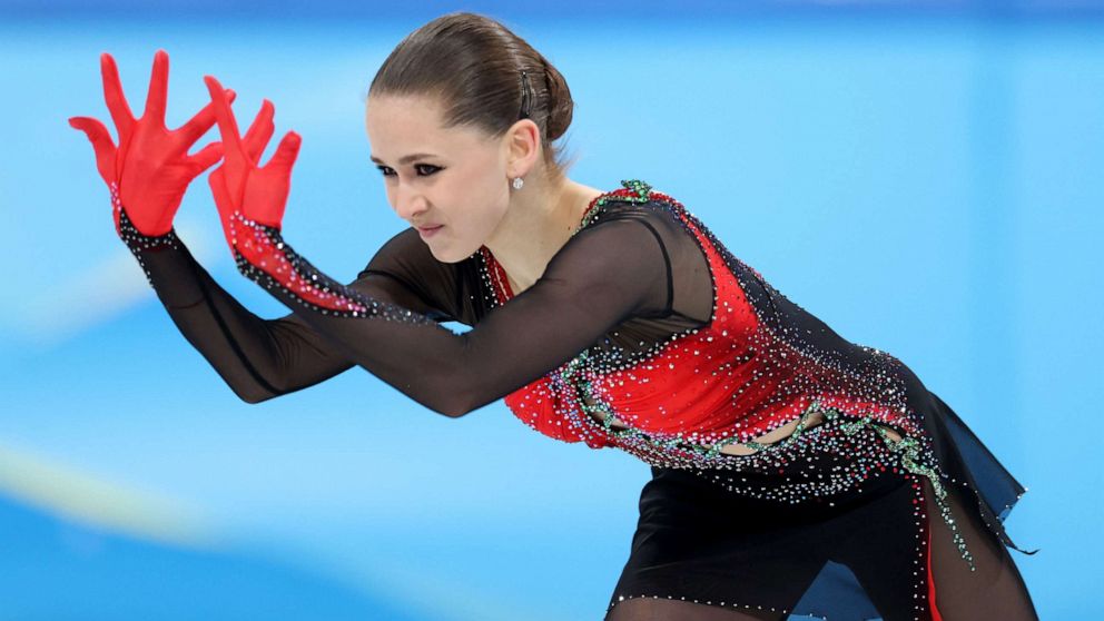 PHOTO: Kamila Valieva of Team ROC skates during the Women Single Skating Free Skating Team Event at the Beijing 2022 Winter Olympic Games at Capital Indoor Stadium, Feb. 7, 2022 in Beijing.