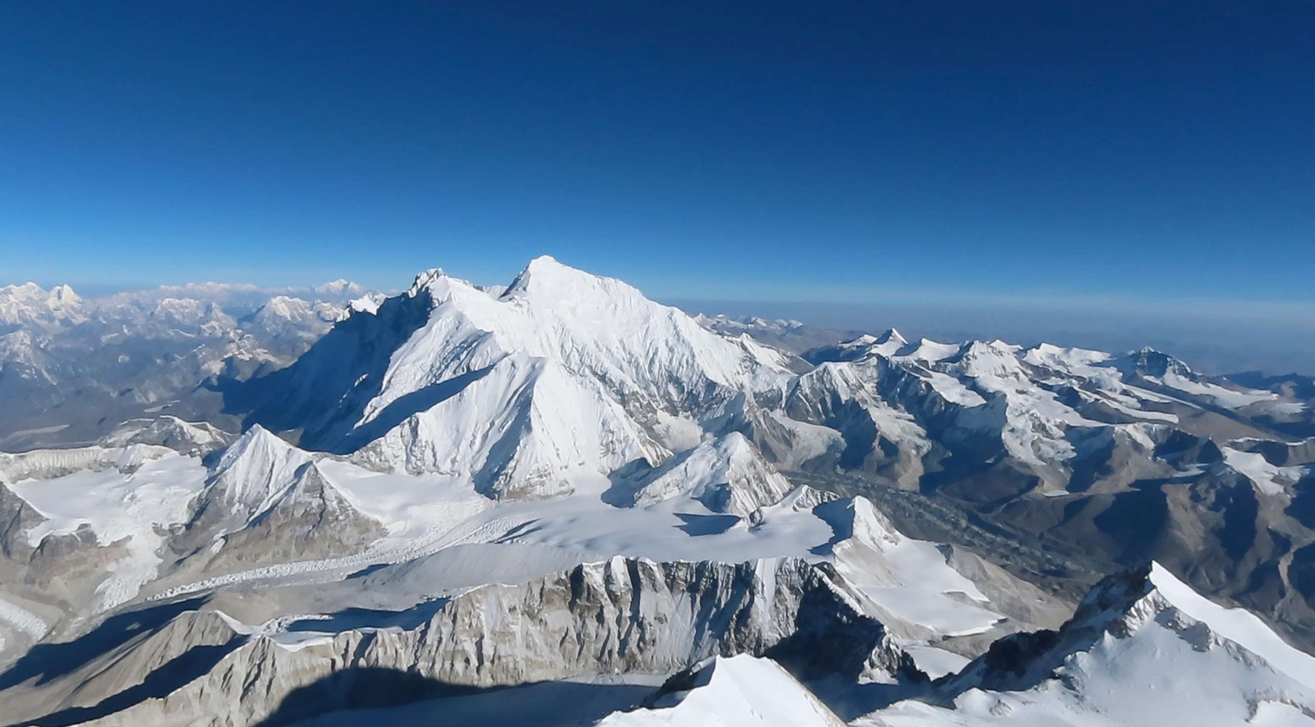 PHOTO: The view from Makalu of Lhotse. Nims Purja broke the world record by climbing to the summit of Lhotse from Everest, and then scaling Makalu in 48 hours and 30 minutes.