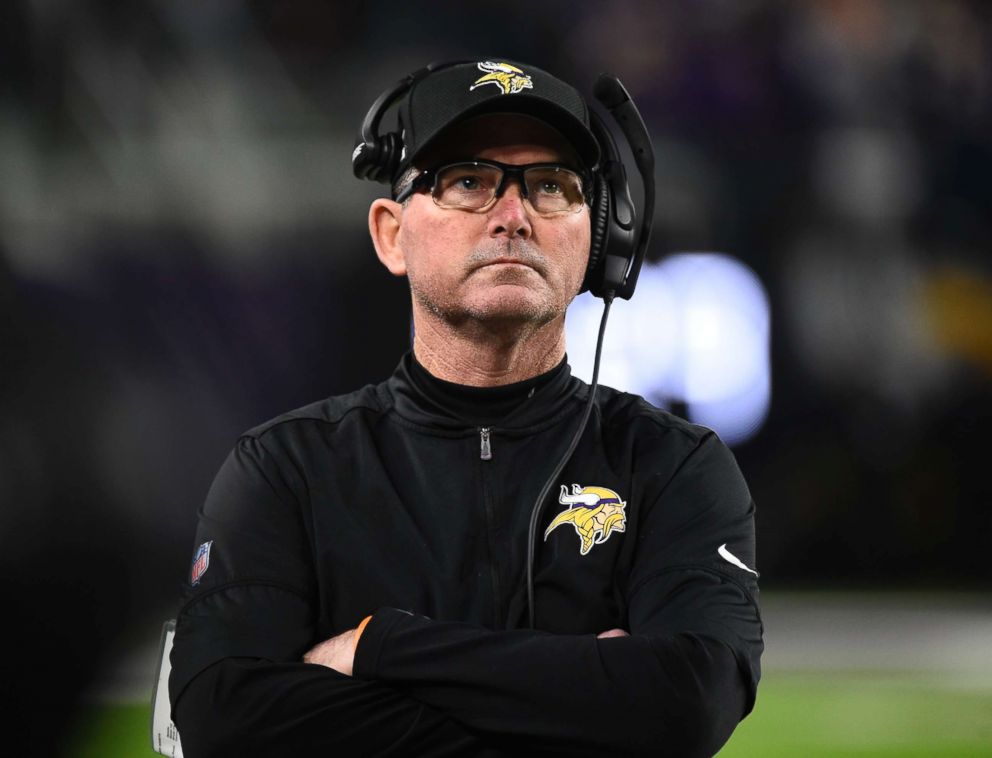 PHOTO: Minnesota Vikings head coach Mike Zimmer watches the game against the New Orleans Saints in the third quarter of the NFC Divisional Playoffs at in Minneapolis,Jan. 14, 2018.  