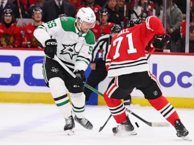 Taylor Hall's fifth career hat trick leads Blackhawks over Stars 6-2