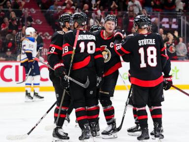 Tkachuk, Stützle and Gaudette score two goals each as the Senators beat the Blues 8-1