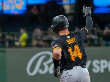 Bart hits grand slam, 1 of 5 Pirates homers, in 12-2 rout of Brewers