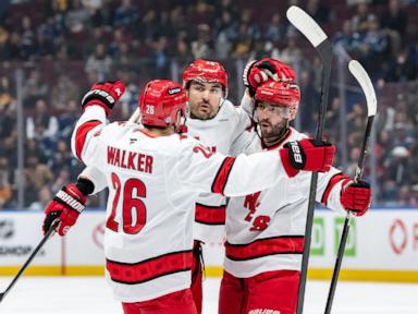 Aho scores in OT to give Hurricanes 4-3 win over Canucks