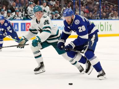 Hagel scores 2, Point has 4 assists in Lightning's 8-1 win over Sharks