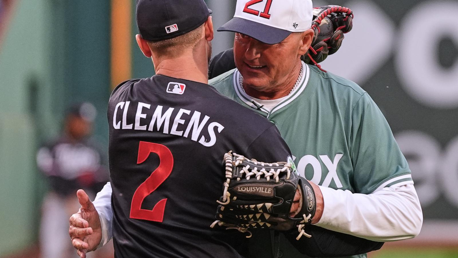 Rocket returns: Roger Clemens throws out 1st pitch to son Kody at