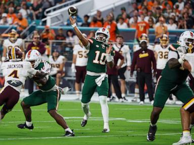 Mensah throws for 338 yards and 3 TDs, No. 6 Miami rolls past Central Michigan 52-3