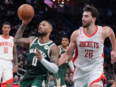 Bucks win 101-100 on Lillard's late basket to snap Rockets' 5-game win streak