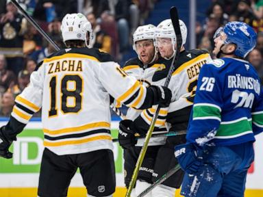 Pastrnak has goal and 3 assists as Bruins beat Canucks 5-1