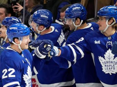 Knies has 3 goals and 2 assists, Marner adds goal and 4 assists as Maple Leafs beat Bruins 6-4