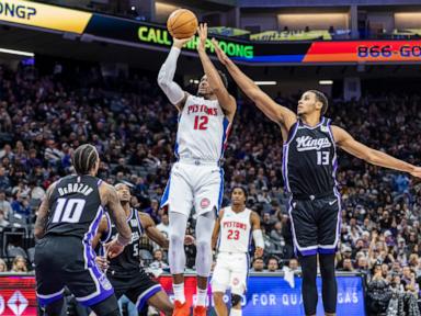 Jaden Ivey's 4-point play with 3 seconds left rallies Pistons past Kings 114-113