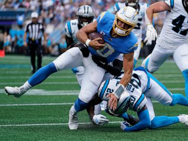 Justin Herbert throws 2 TDs to Quentin Johnston; Chargers hammer Panthers 26-3 to remain unbeaten