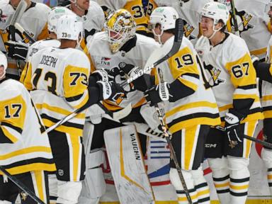 Nedeljkovic becomes 1st goalie with goal and assist, and has 40 saves as Penguins beat Sabres 5-2