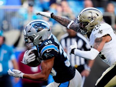 Chuba Hubbard runs for 2 TDs, Young leads winning drive as Panthers beat Saints 23-22