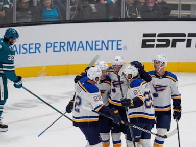 Blues spoil Celebrini's impressive debut with 5-4 overtime win over the Sharks