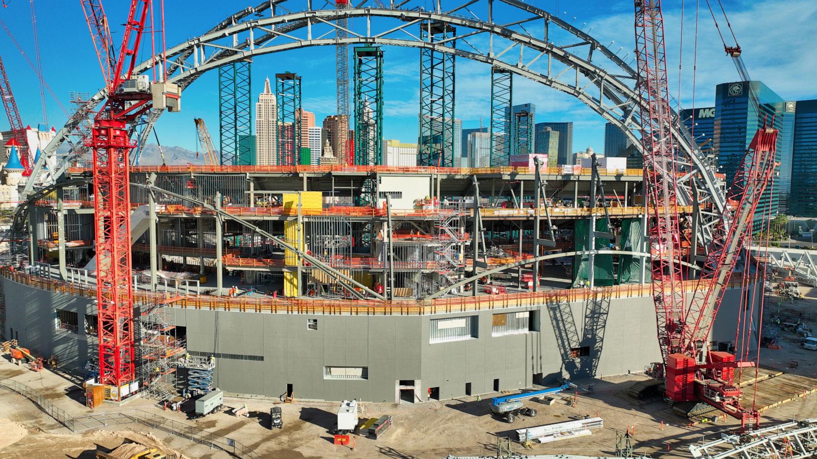 A's Las Vegas stadium takes shape as a second steel truss arch rises on the Strip