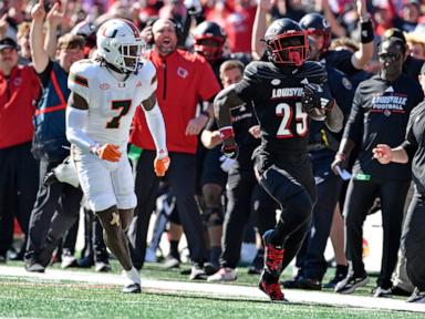 Cam Ward throws for 4 touchdowns, No. 6 Miami survives Louisville comeback bids for wild 52-45 win